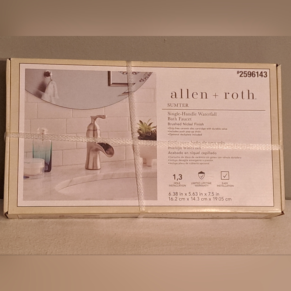 Single Handle Waterfall Bath Faucet Brushed Nickel Finish Allen + Roth #2596143